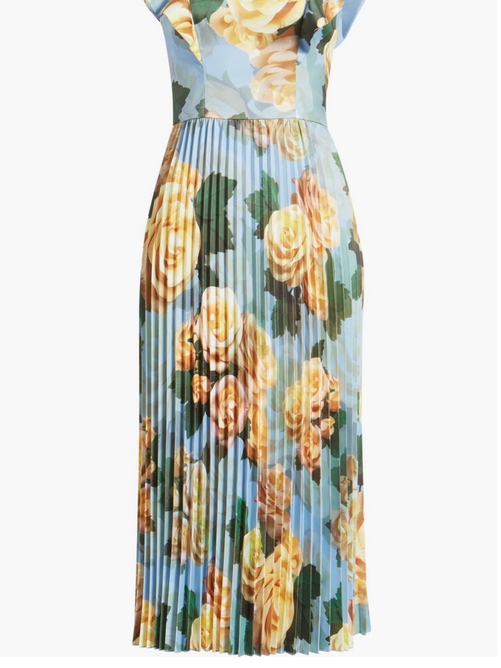 Chi Chi London Pleated Floral Midi Dress in Light Blue and Yellow